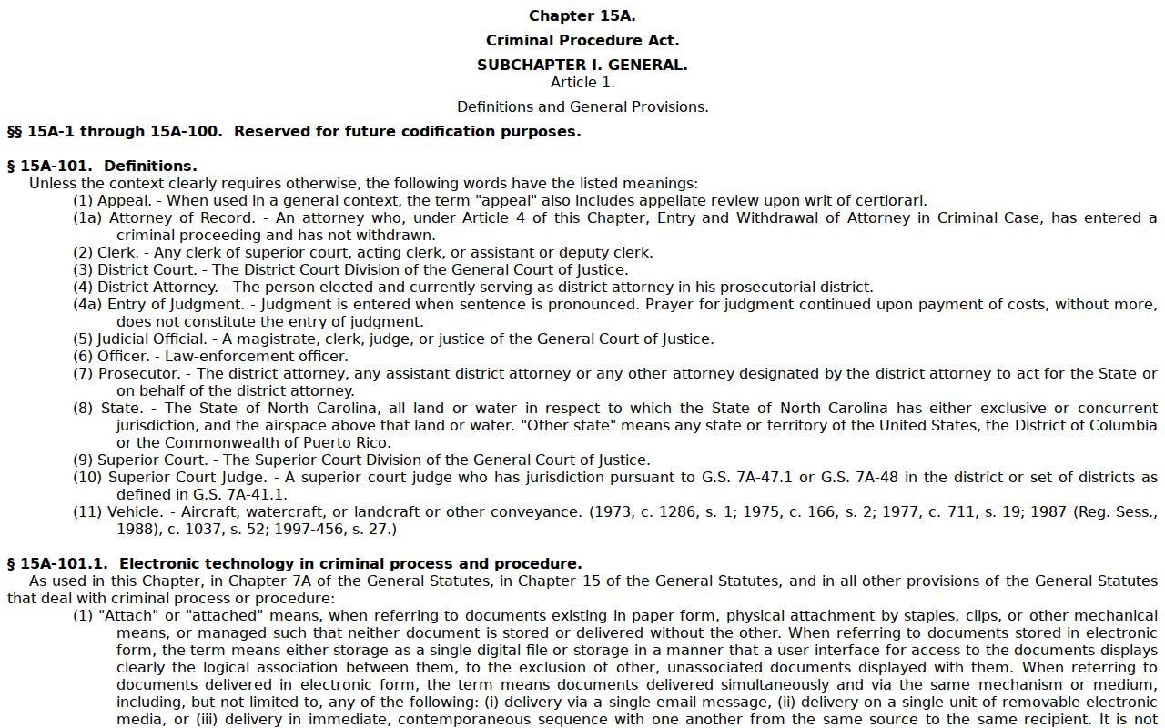 North Carolina criminal procedure law for Elm City criminal history