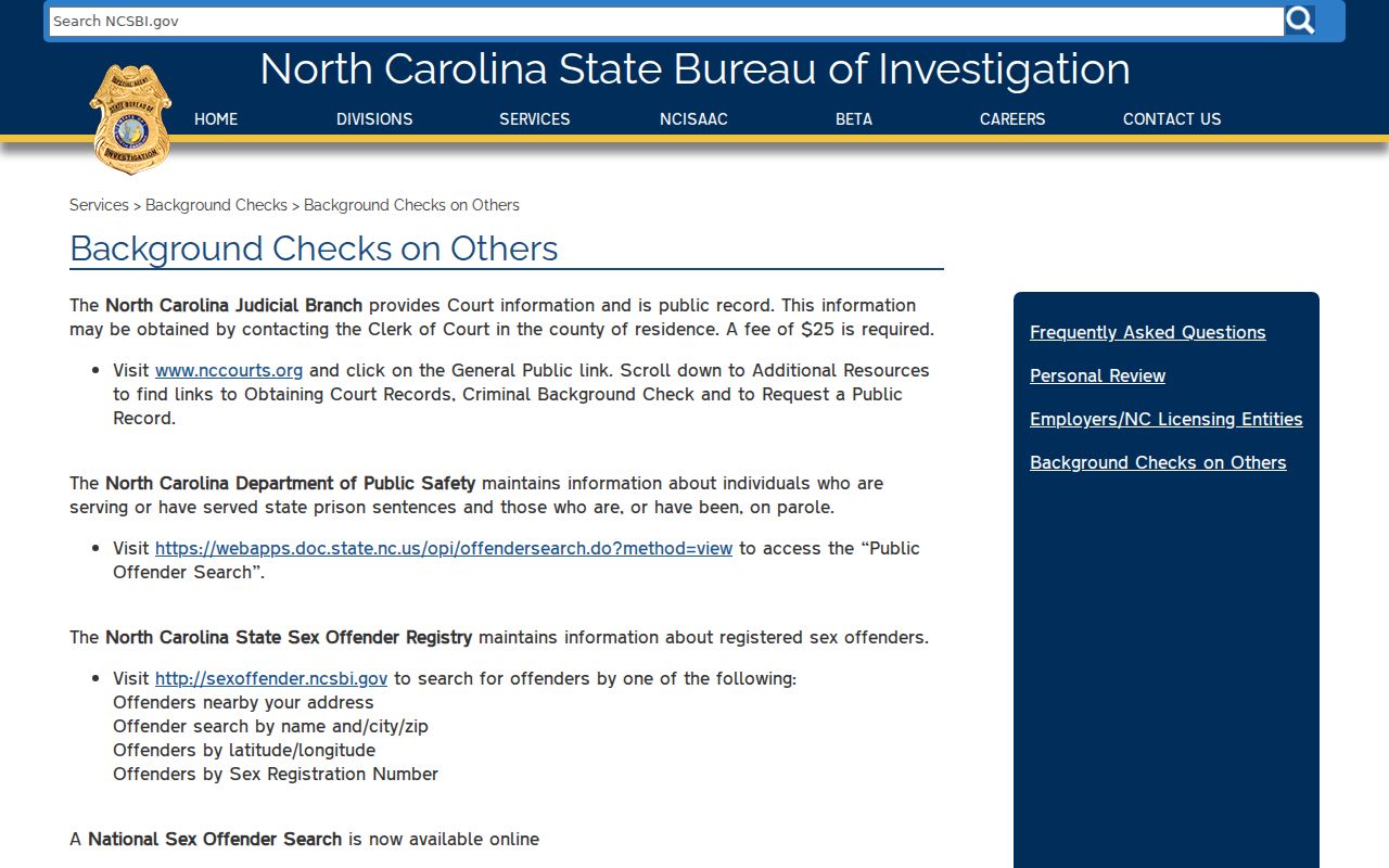 North Carolina SBI guidance for Wilson County arrest history