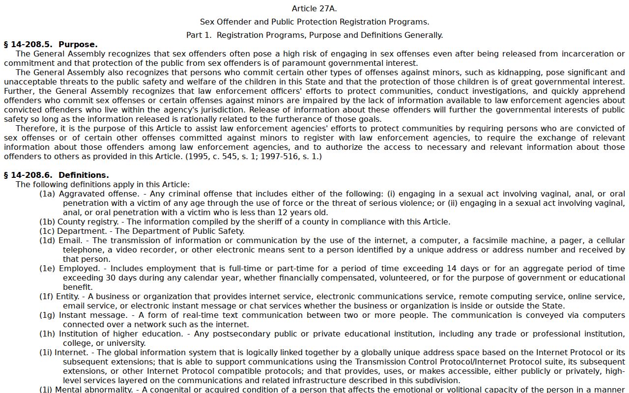 North Carolina registration law used for Wilson County sex offender records
